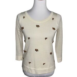 LOFT Cream Sweater Brown Accents